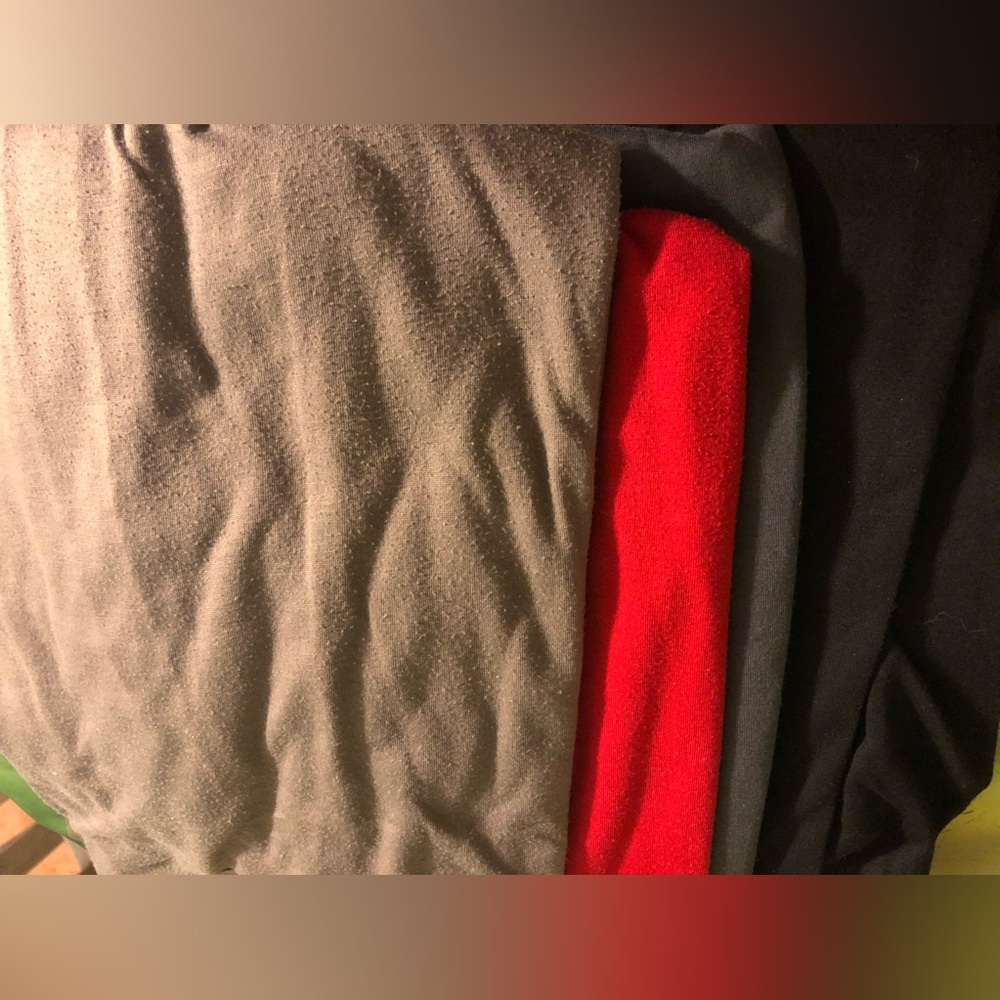 Four nursing shirts red, black, grey, tan size L
